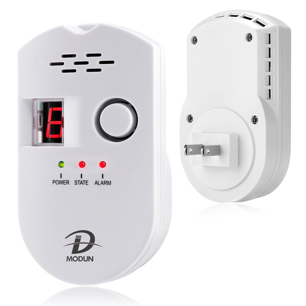 D MODUN Combustible Gas Detector – Natural Gas, LPG & Coal Gas Alarm with LED Display | 85dB | Plug-in | White