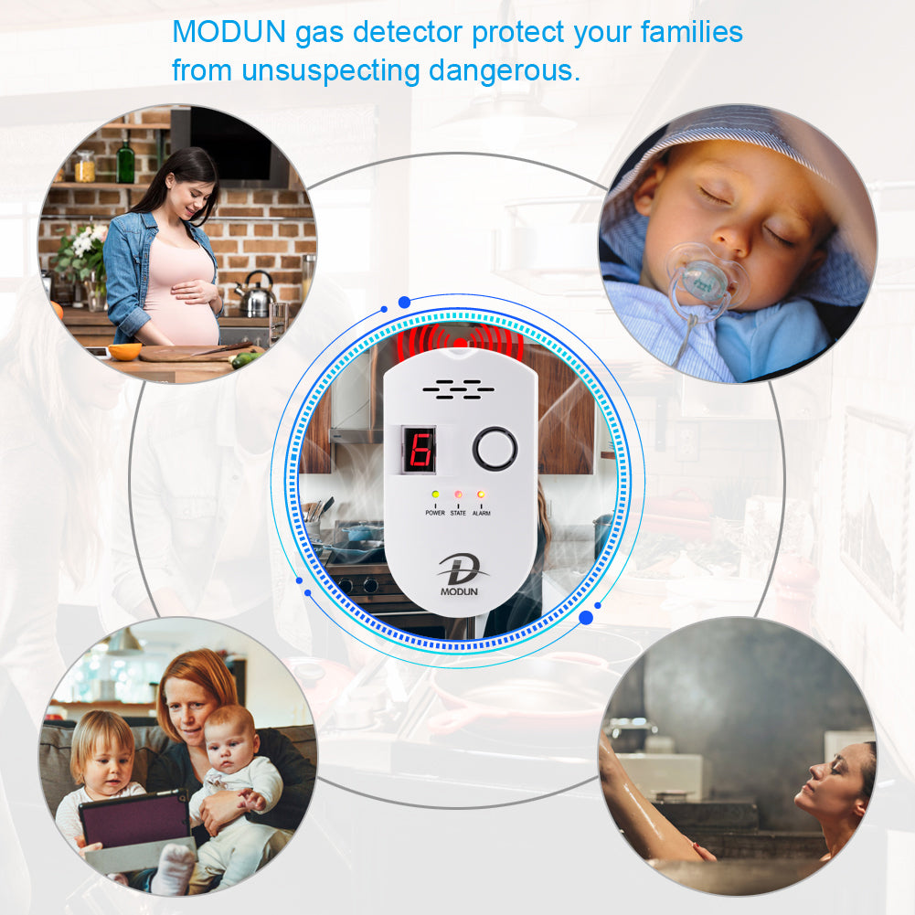 D MODUN Combustible Gas Detector – Natural Gas, LPG & Coal Gas Alarm with LED Display | 85dB | Plug-in | White