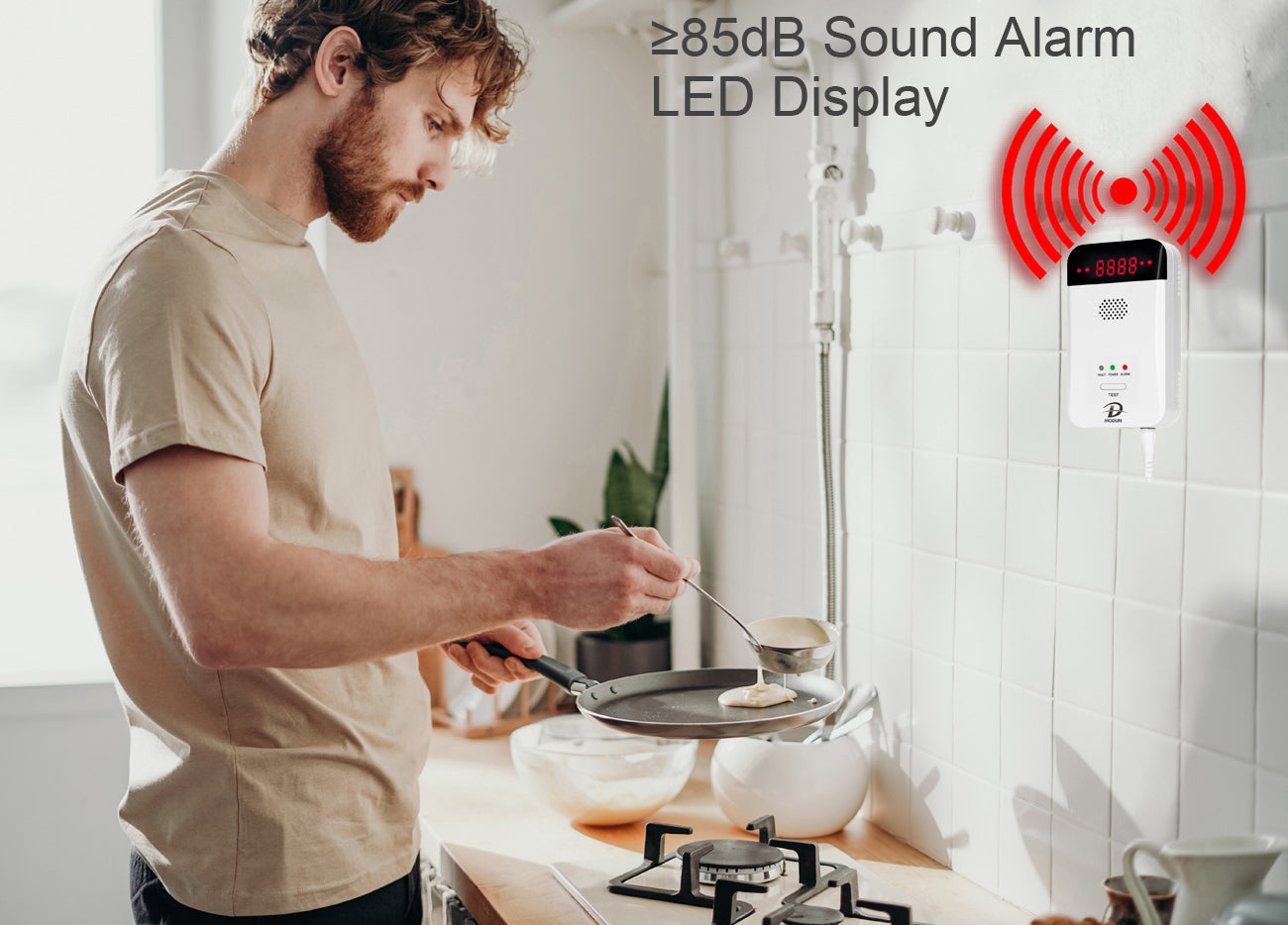 D MODUN Gas Detector for Home – Natural Gas, LPG & Coal Gas Alarm | PPM LED Display | 85dB | Plug-in