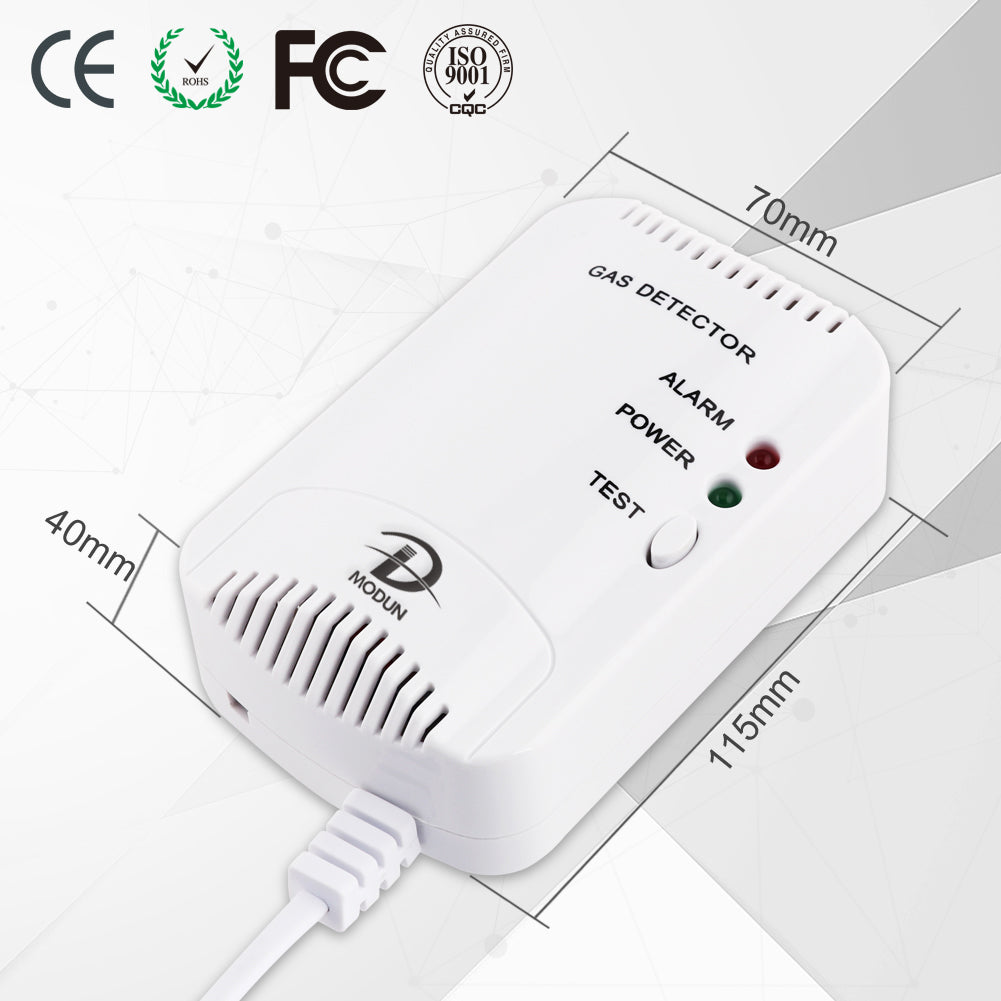 D MODUN Gas Alarm Detector – Natural Gas, LPG & Coal Gas | 100dB Strobe Light | Wall-Mount | Plug-in