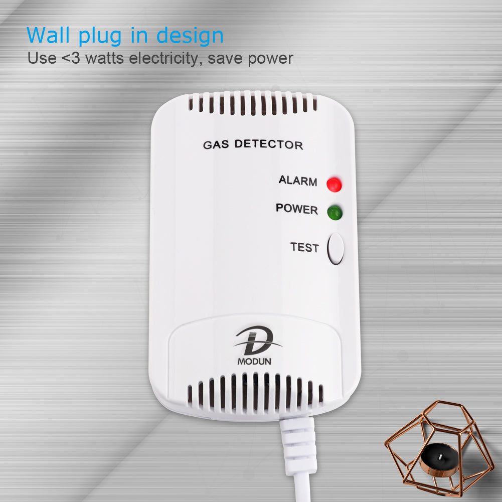 D MODUN Gas Alarm Detector – Natural Gas, LPG & Coal Gas | 100dB Strobe Light | Wall-Mount | Plug-in