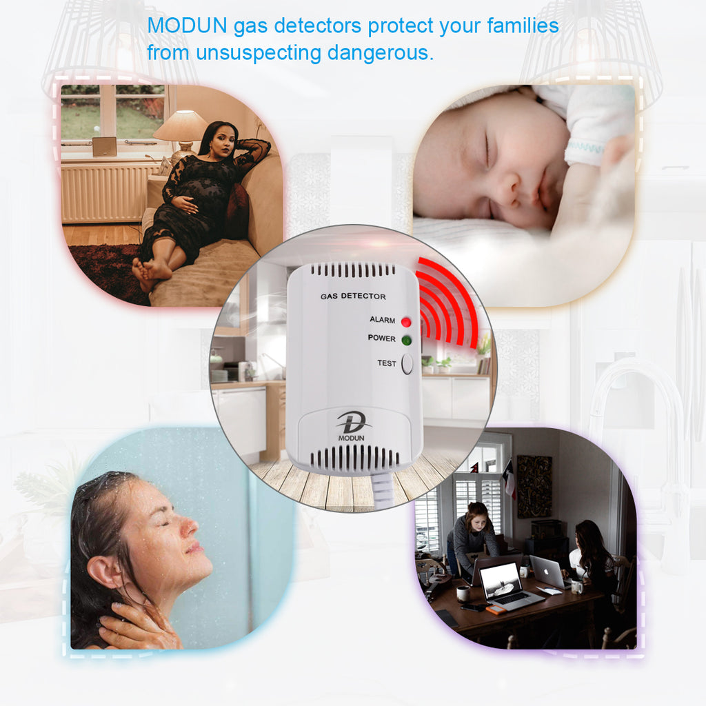 D MODUN Gas Alarm Detector – Natural Gas, LPG & Coal Gas | 100dB Strobe Light | Wall-Mount | Plug-in