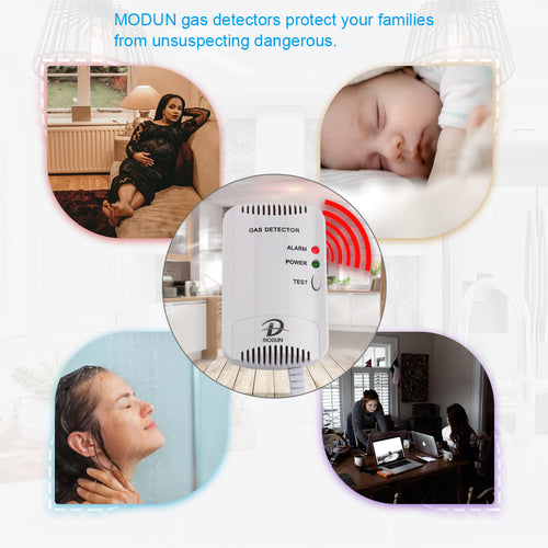 D MODUN Gas Alarm Detector – Natural Gas, LPG & Coal Gas | 100dB Strobe Light | Wall-Mount | Plug-in